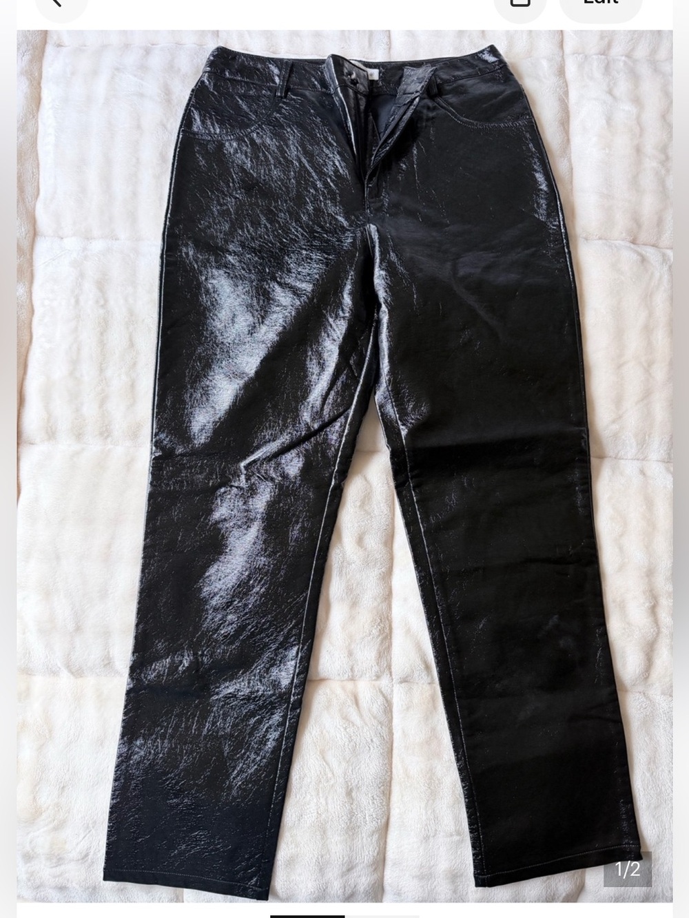 12th Tribe Shiloh Western Black Faux Leather High Rise Straight Pants Medium